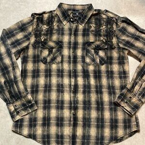 POP ICON man’s long sleeve snap down brown/black western look shirt size 2Xl